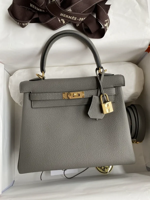 Hermès Gray Top Handle Bag with Gold Hardware image 1