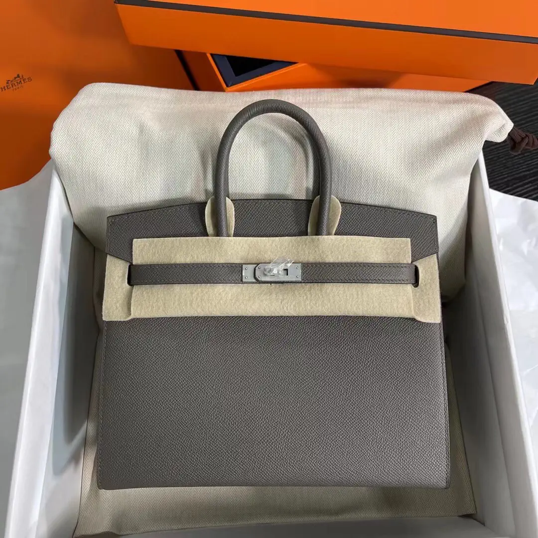 Hermès Etain Epsom Leather Birkin Sellier 25 Top Handle Bag image 1