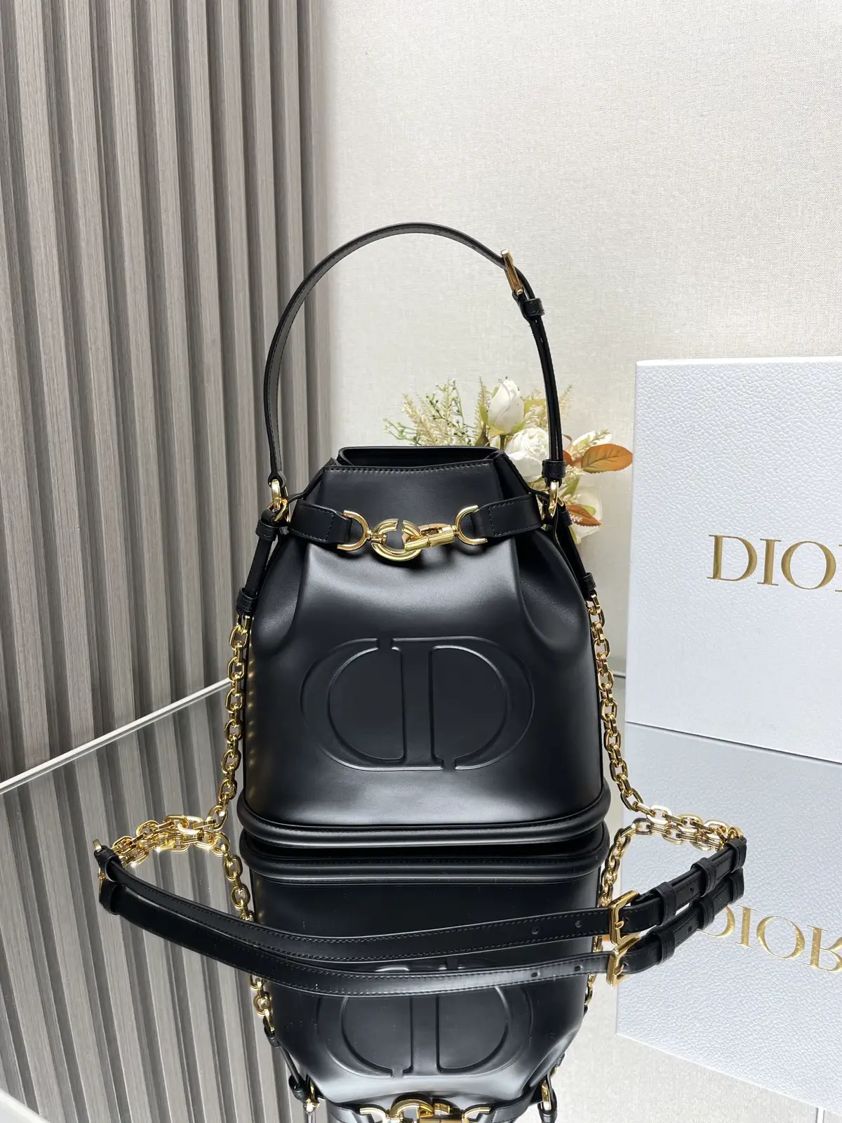 Dior Black Leather Bucket Bag image 1