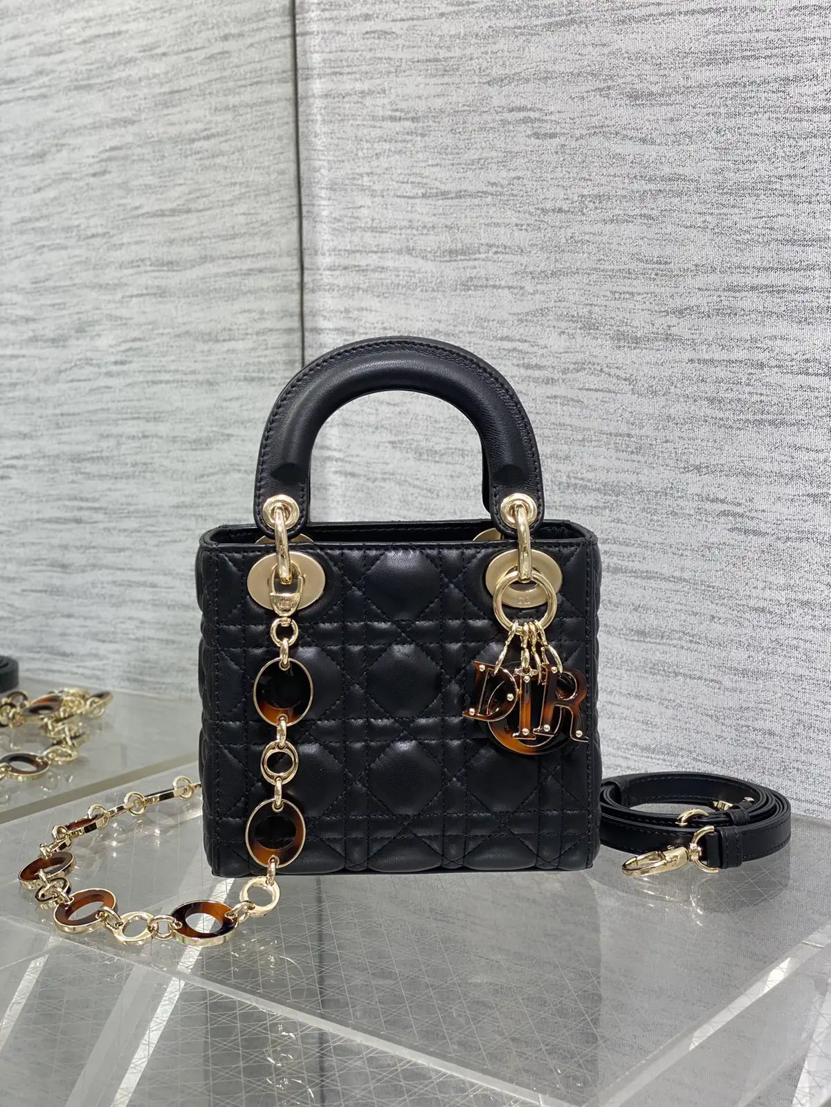 Dior Black Quilted Top Handle Bag with Charms and Dual Straps image 1