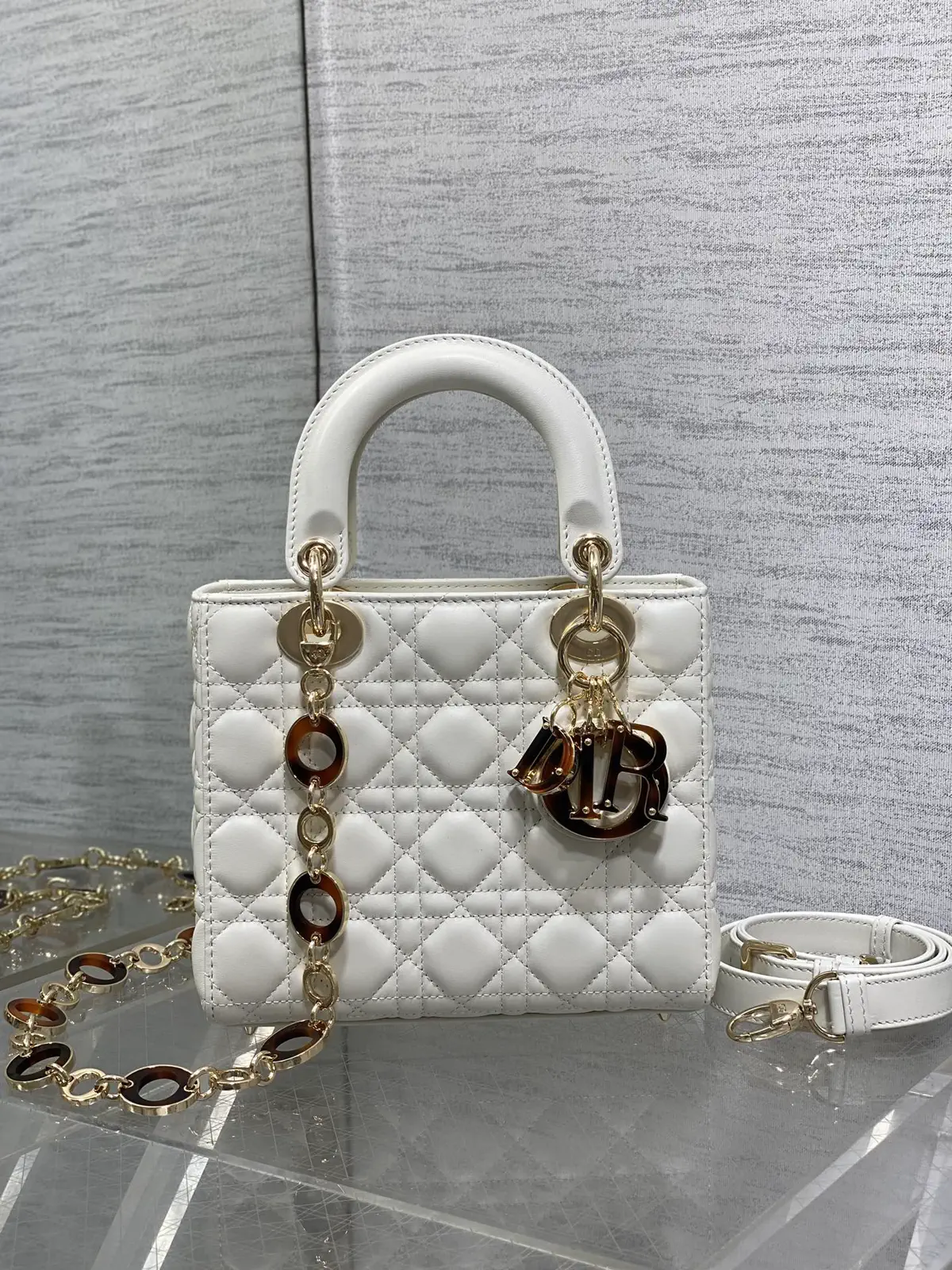 Dior White Quilted Top Handle Bag with Dual Shoulder Straps image 1