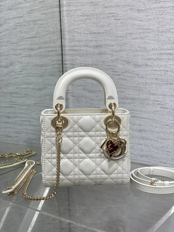 Dior White Quilted Top Handle Bag with Heart Charm image 1