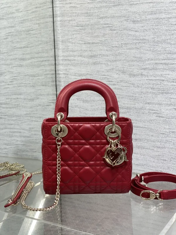 Dior Red Quilted Top Handle Bag with Heart Charm image 1