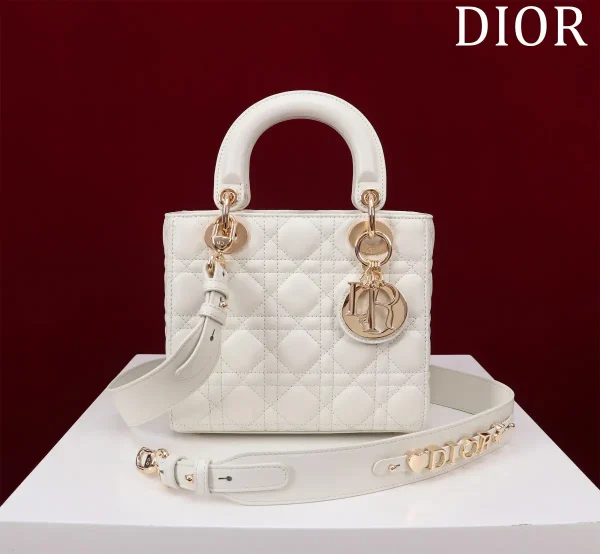 Dior White Quilted Top Handle Bag with Decorative Shoulder Strap image 1