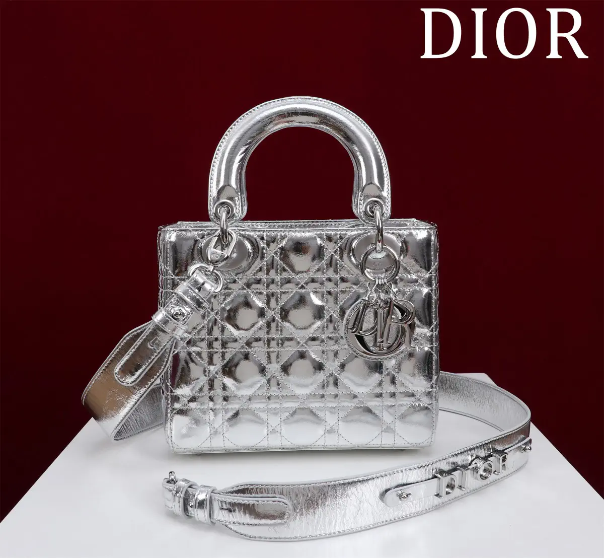 Dior Metallic Quilted Top Handle Bag with Shoulder Strap image 1