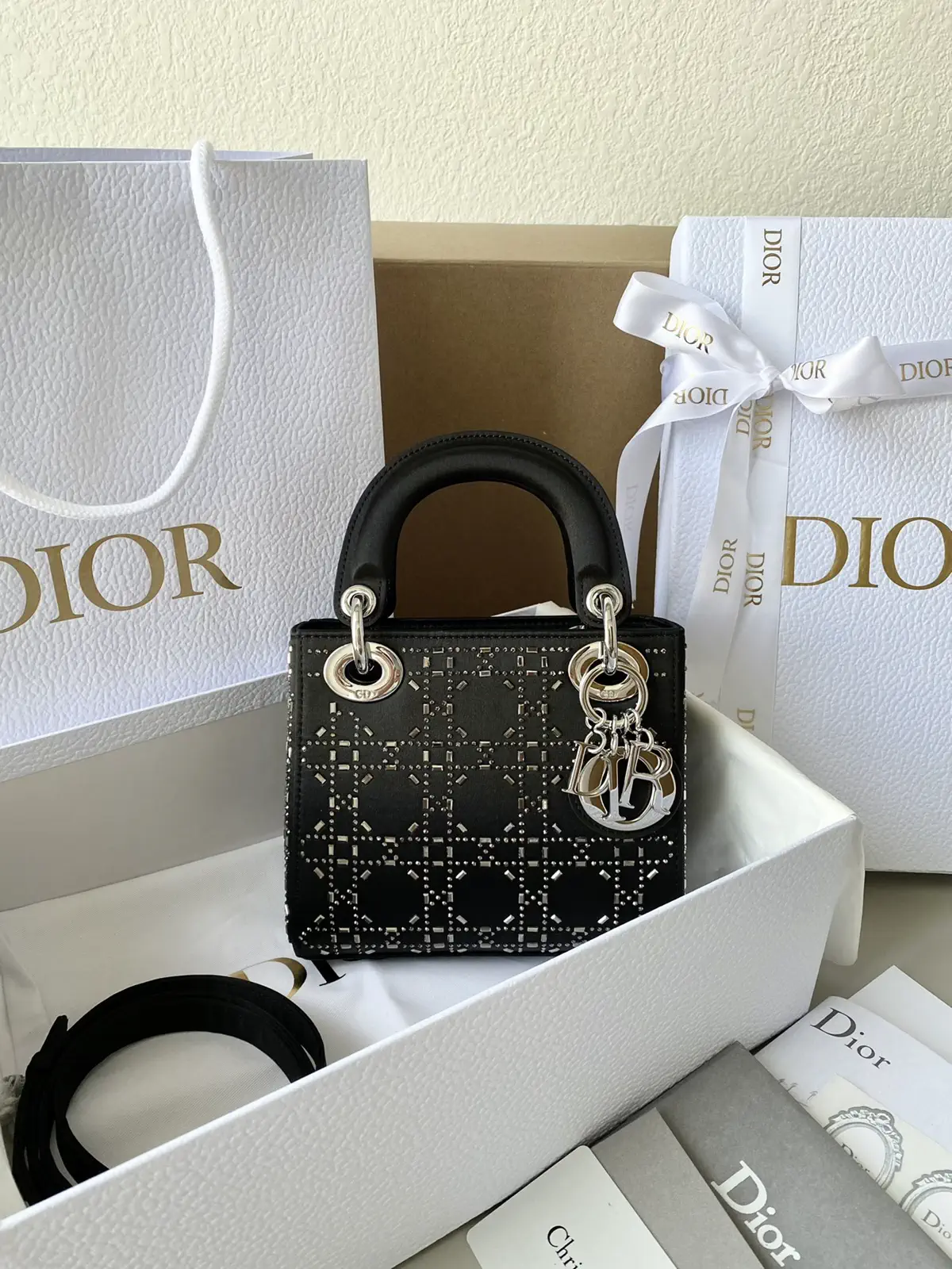 Dior Black Rhinestone Embellished Top Handle Bag image 1