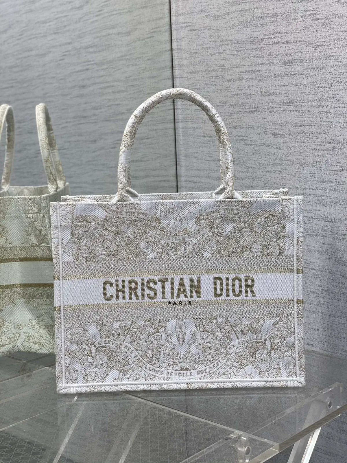 Dior Gold Floral Embroidered Tote Bag image 1