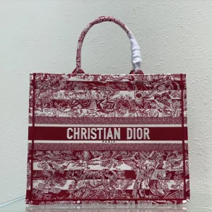 Dior Red and White Tiger Embroidered Tote Bag image 1