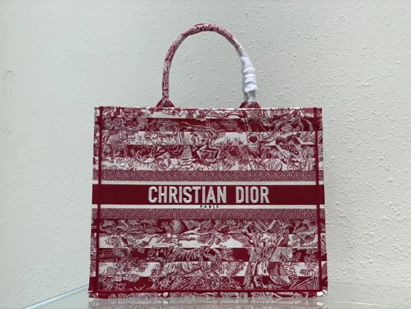 Dior Red and White Tiger Embroidered Tote Bag image 1