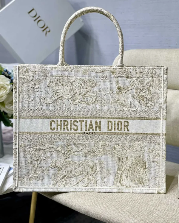Dior Gold Tiger Embroidered Book Tote Bag image 1