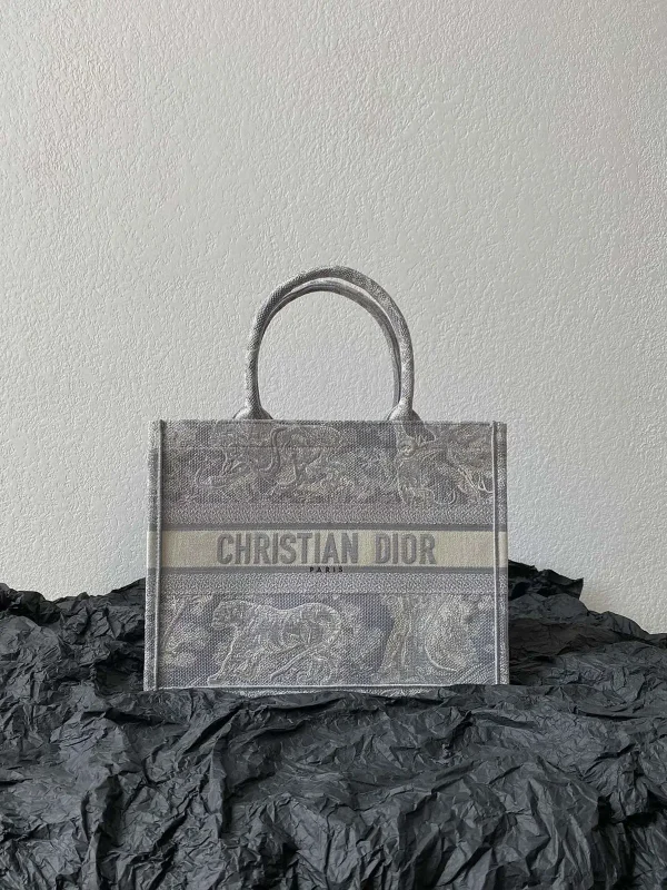 Dior Silver Gray Tiger Embroidered Tote Bag image 1