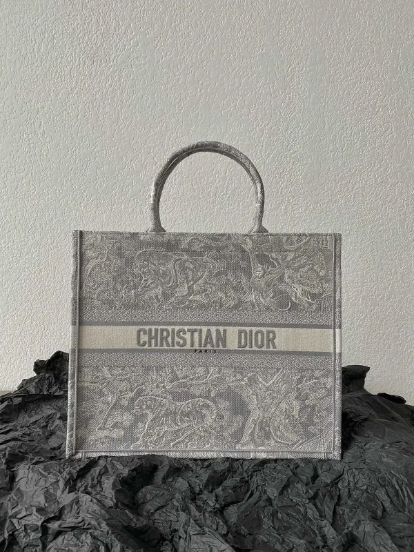 Dior Silver Gray Jungle Embroidered Tote Bag image 1