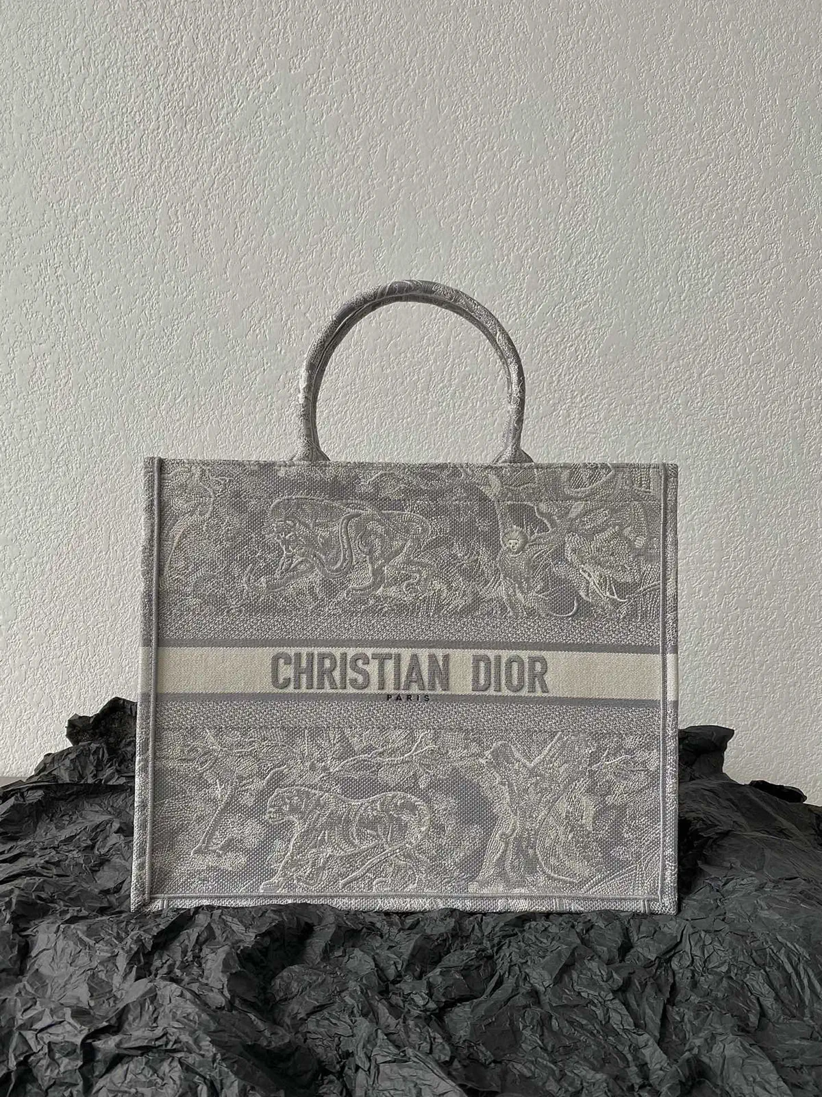 Dior Silver Gray Jungle Embroidered Tote Bag image 1