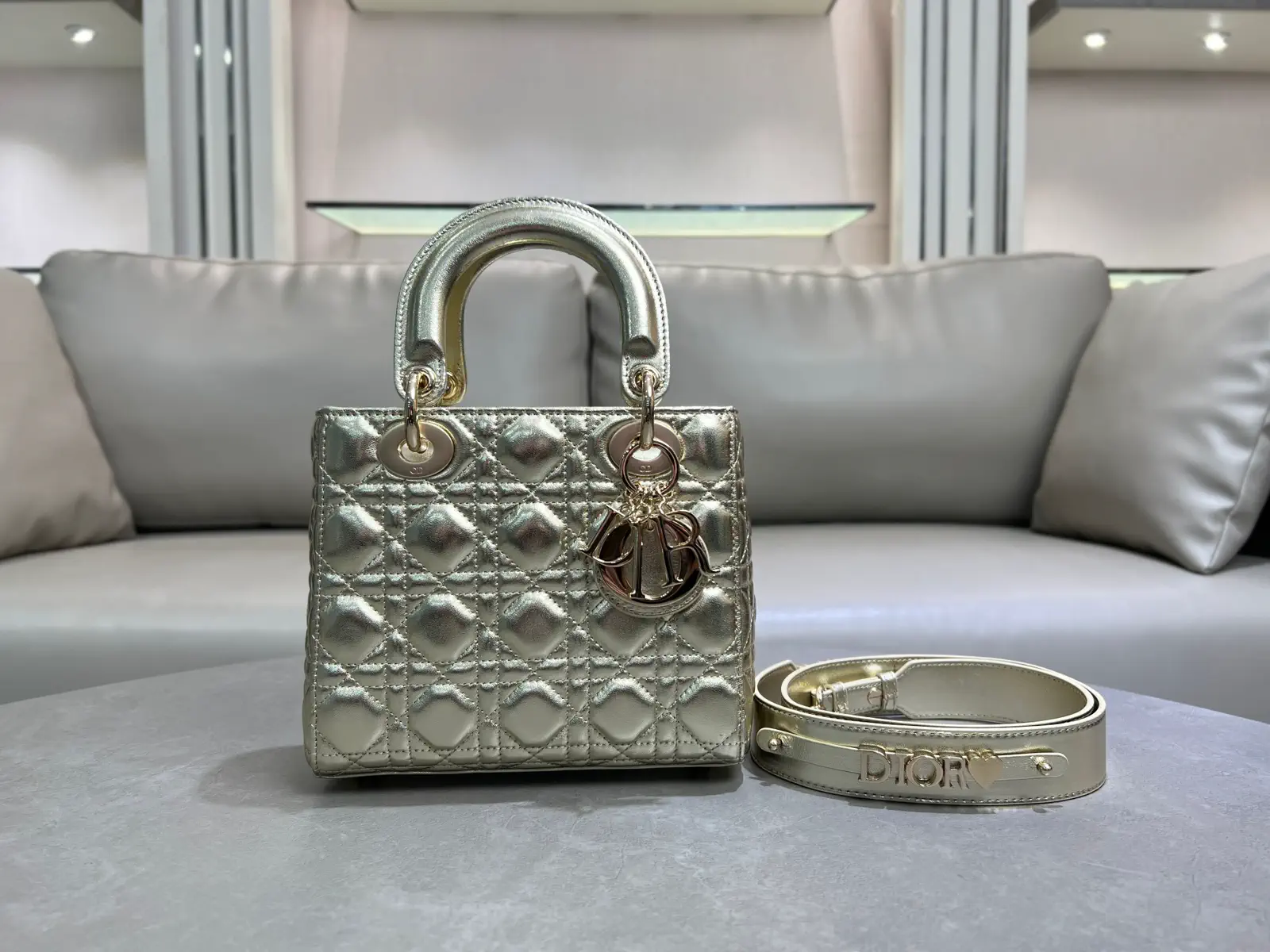 Dior Metallic Gold Quilted Top Handle Bag image 1