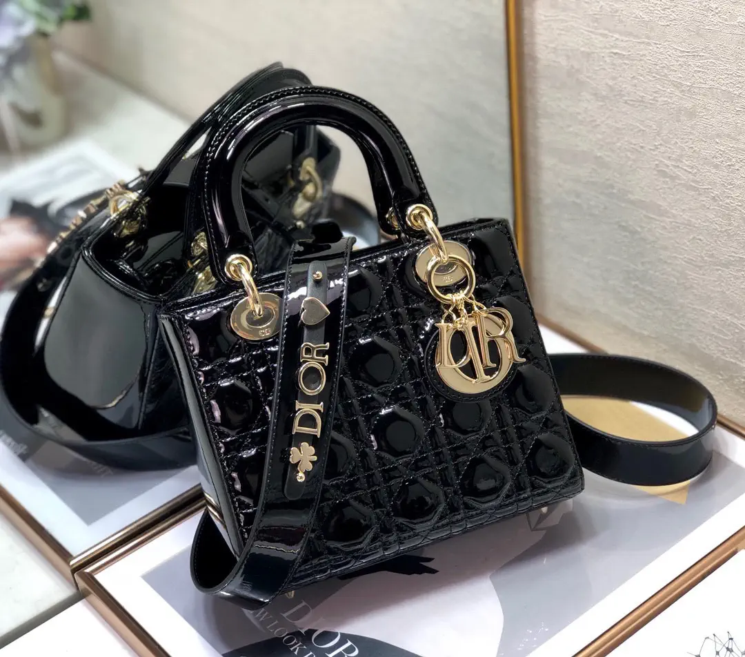 Dior Black Quilted Top Handle Bag with Letter Strap image 1