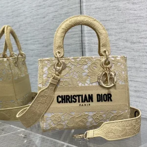 Dior Beige Lace Lady Top Handle Bag image 1