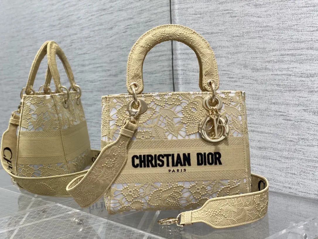 Dior Beige Lace Lady Top Handle Bag image 1