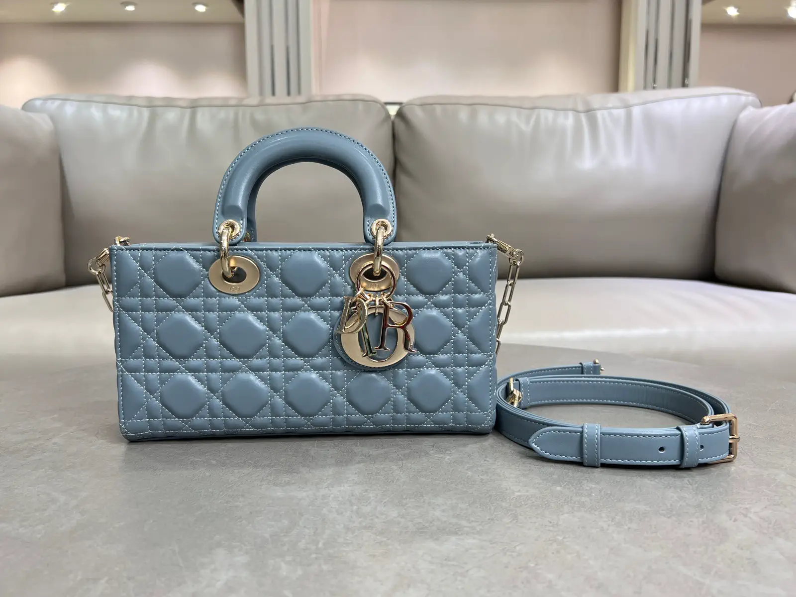 Dior Dusty Blue Quilted Top Handle Bag image 1