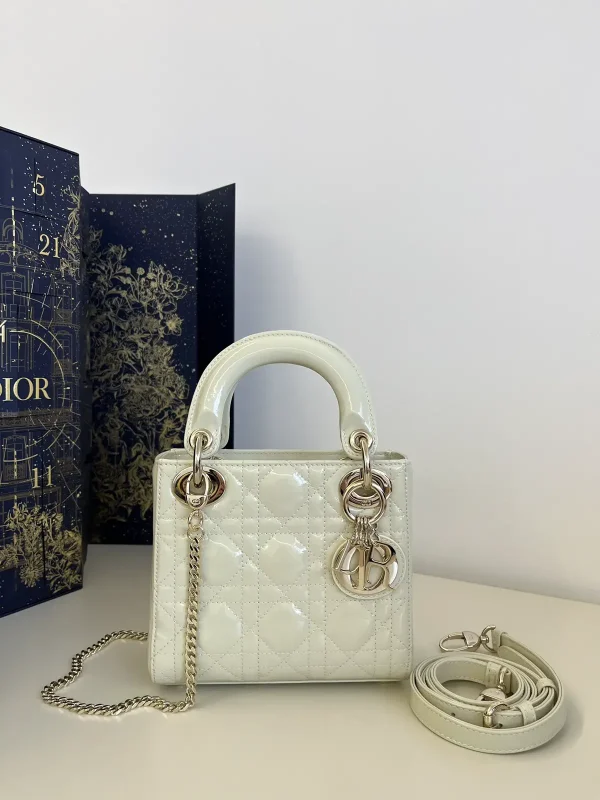 Dior White Quilted Patent Mini Lady Bag image 1