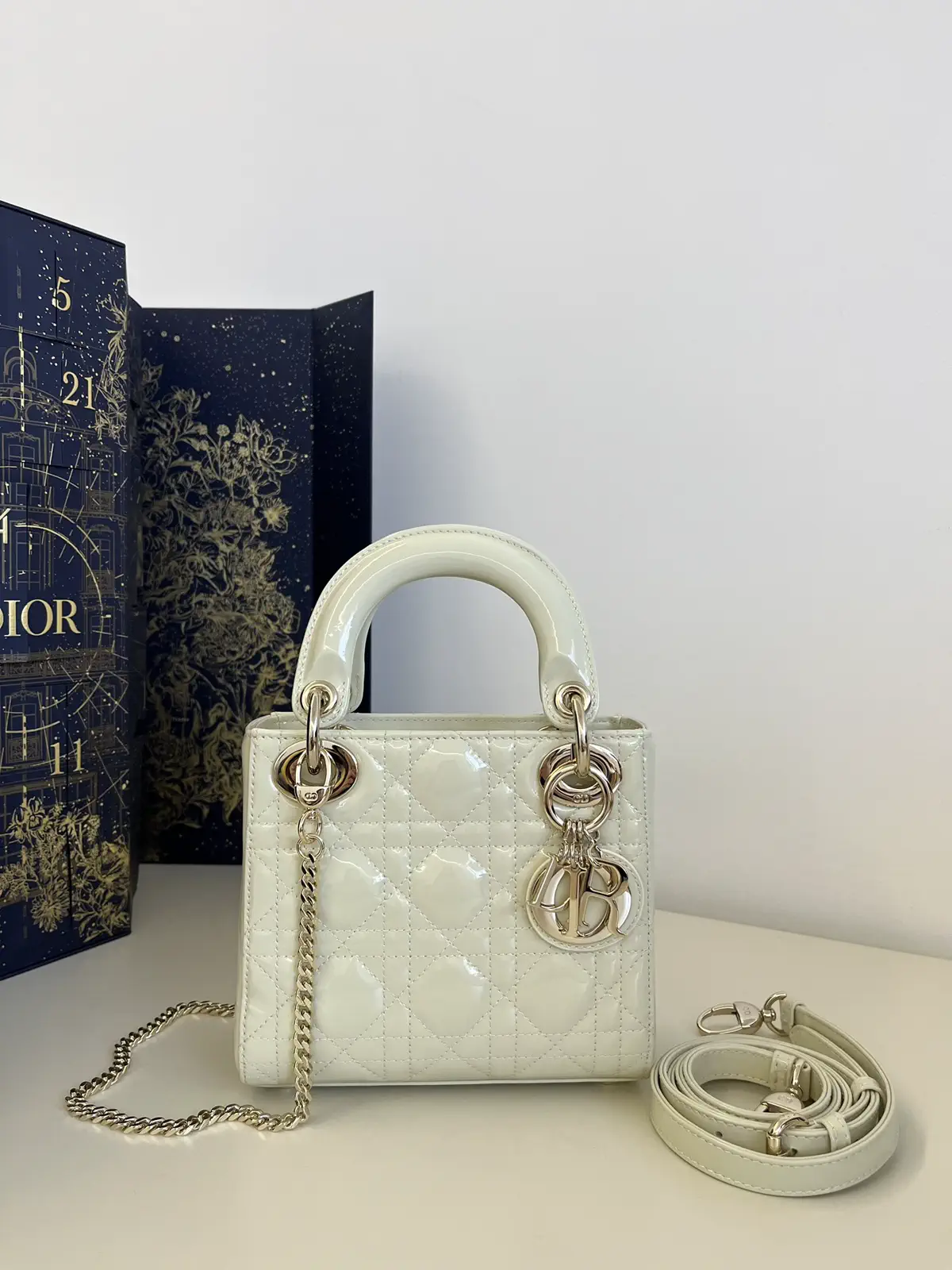 Dior White Quilted Patent Mini Lady Bag image 1