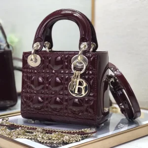 Dior Burgundy Quilted Patent Mini Lady Bag image 1