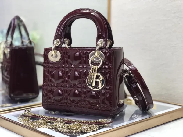 Dior Burgundy Quilted Patent Mini Lady Bag image 1