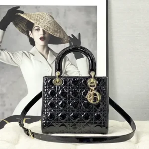 Dior Black Quilted Patent Lady Dior Top Handle Bag image 1