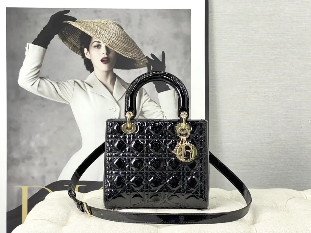 Dior Black Quilted Patent Lady Dior Top Handle Bag image 1