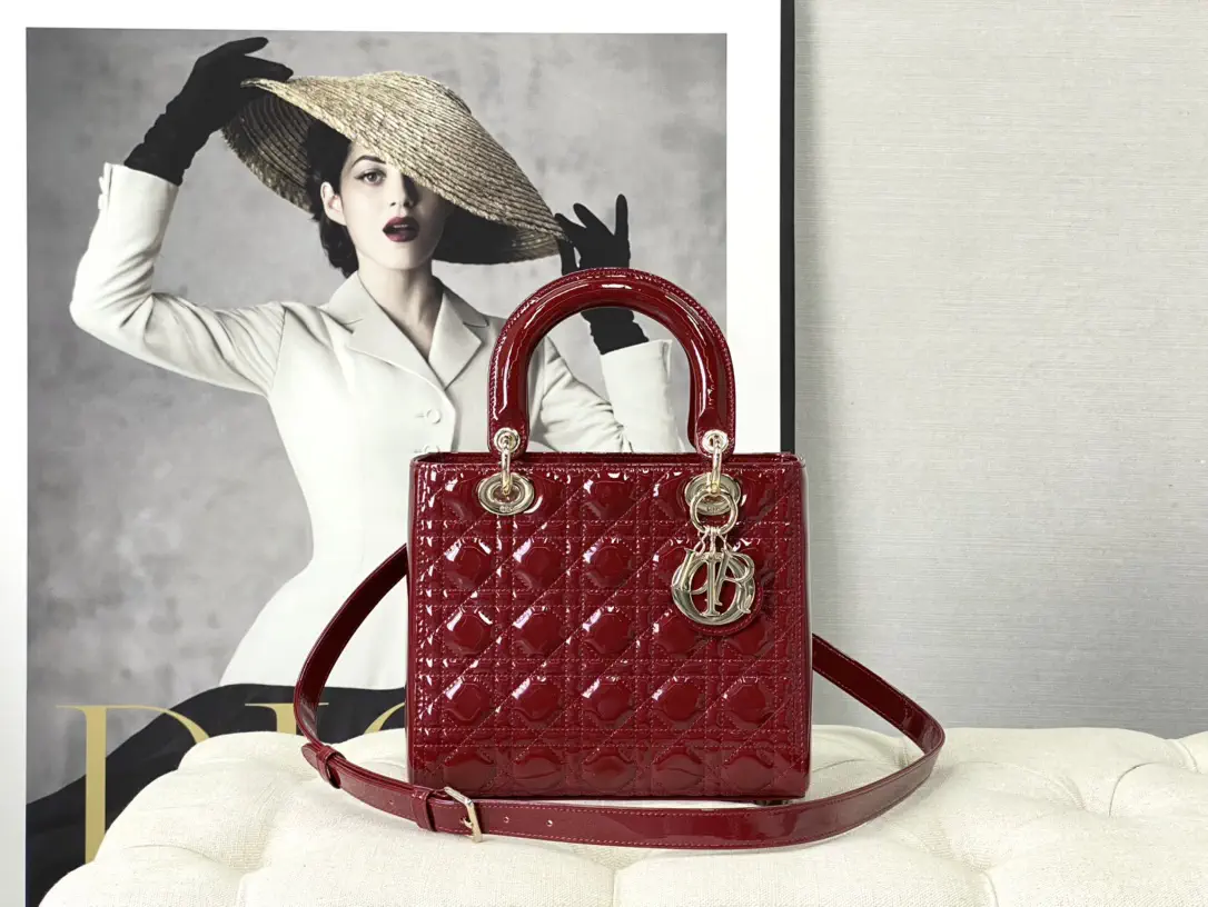 Dior Quilted Patent Lady Dior Top Handle Bag image 1