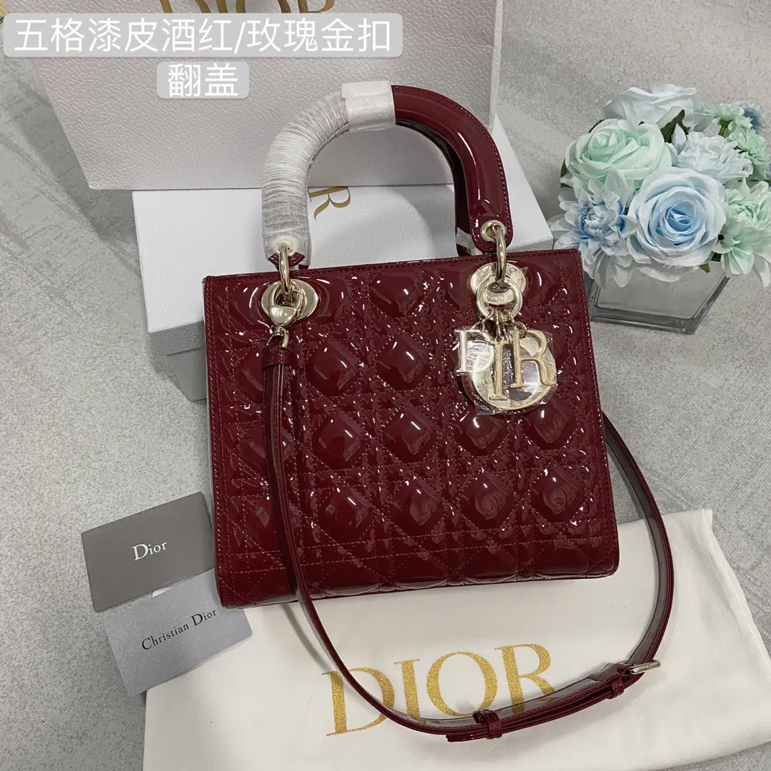 Dior Burgundy Quilted Patent Top Handle Bag image 1