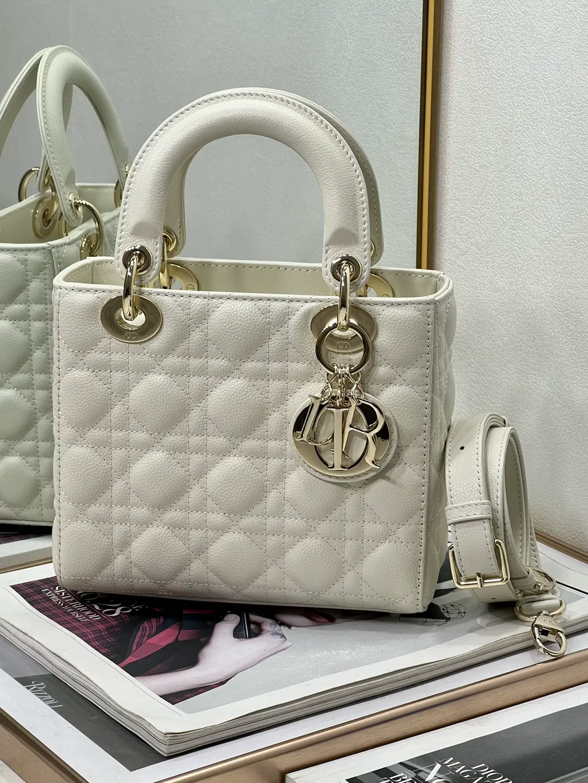 Dior White Quilted Top Handle Bag image 1