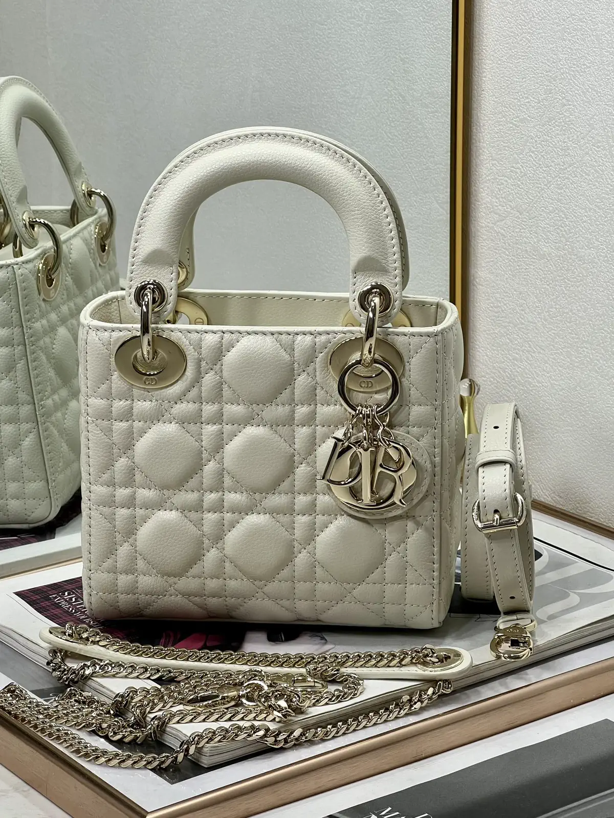 Dior White Quilted Mini Top Handle Bag image 1