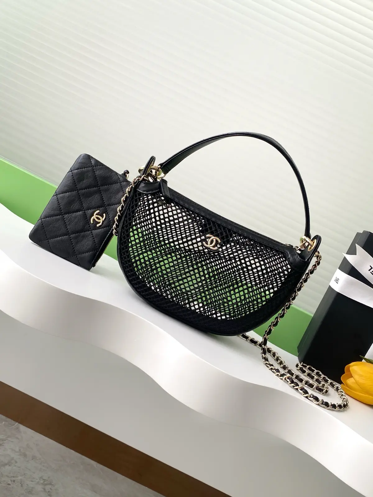 Chanel Quilted Mesh Crescent Shoulder Bag image 1
