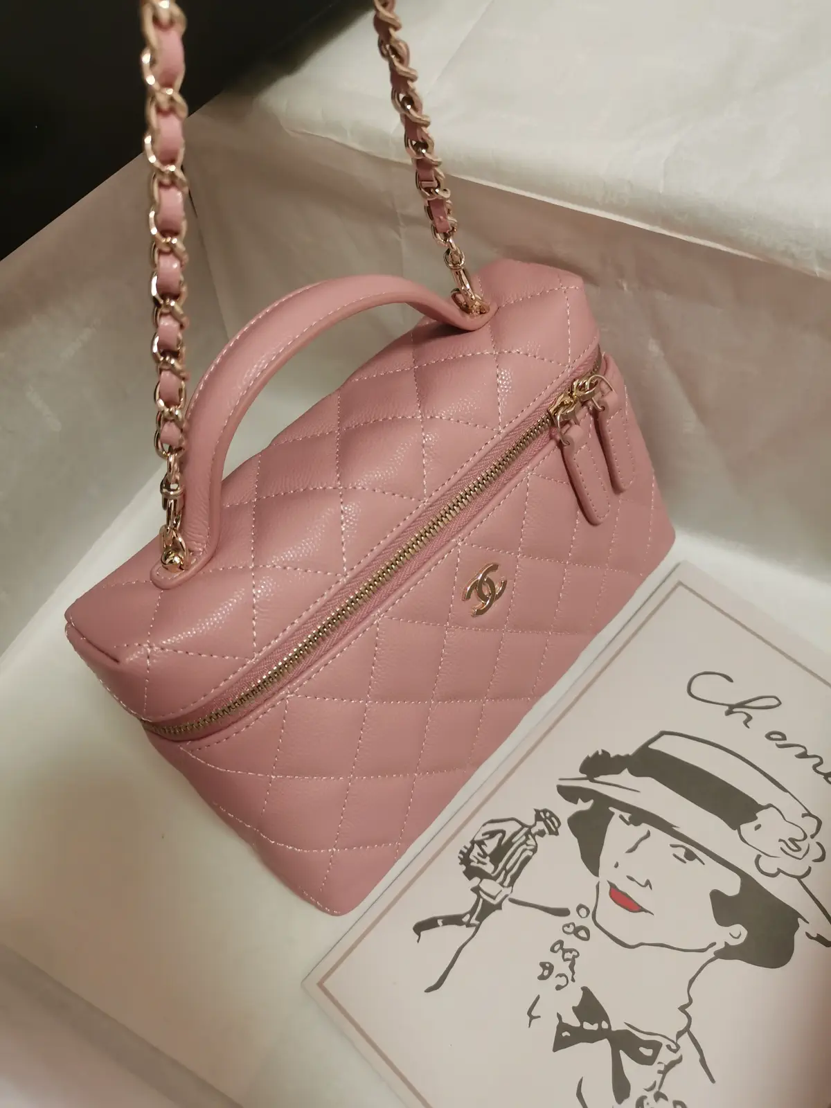 Chanel Quilted Caviar Leather Chain Top Handle Bag image 1