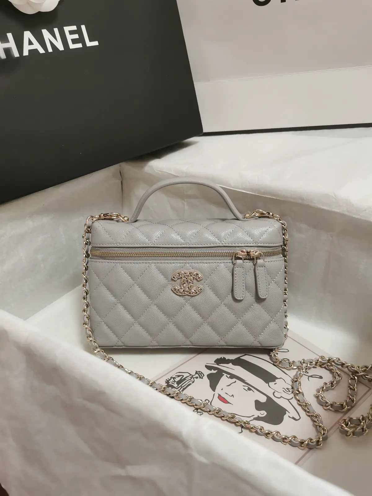 Chanel Quilted Caviar Leather Top Handle Crossbody Bag image 1
