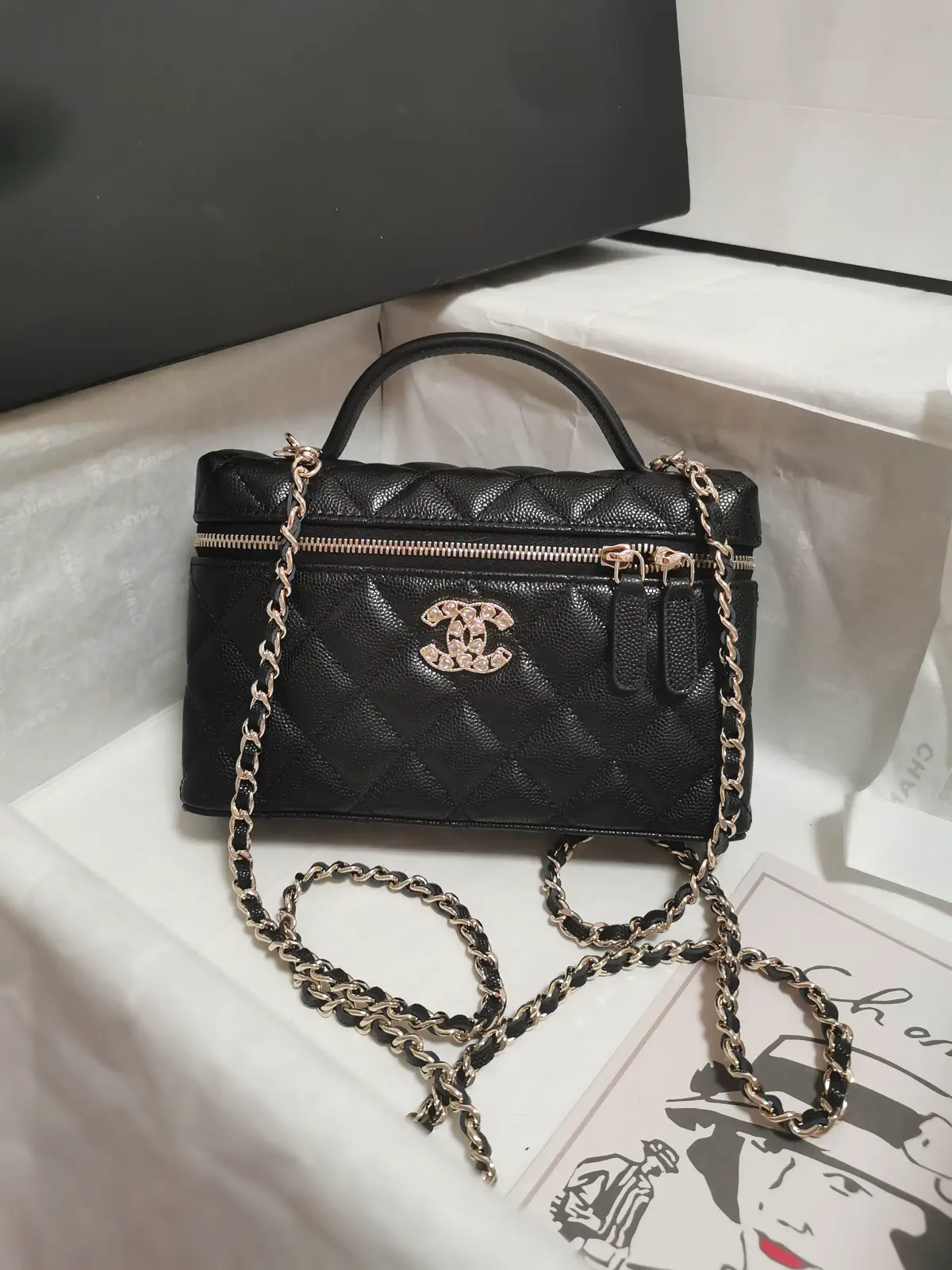 Chanel Quilted Caviar Leather Top Handle Crossbody Bag image 1