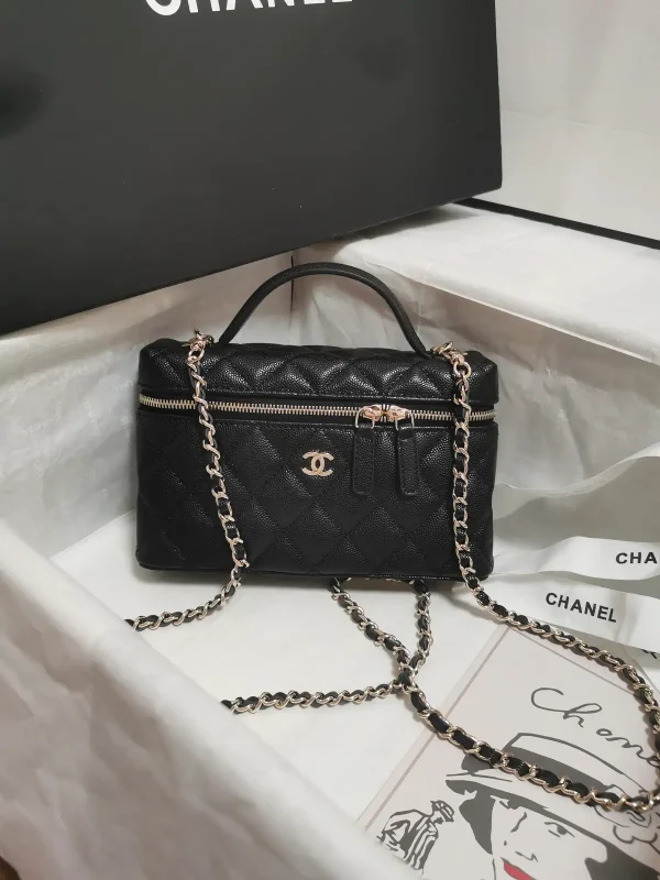 Chanel Quilted Caviar Leather Top Handle Vanity Bag with Chain Strap image 1