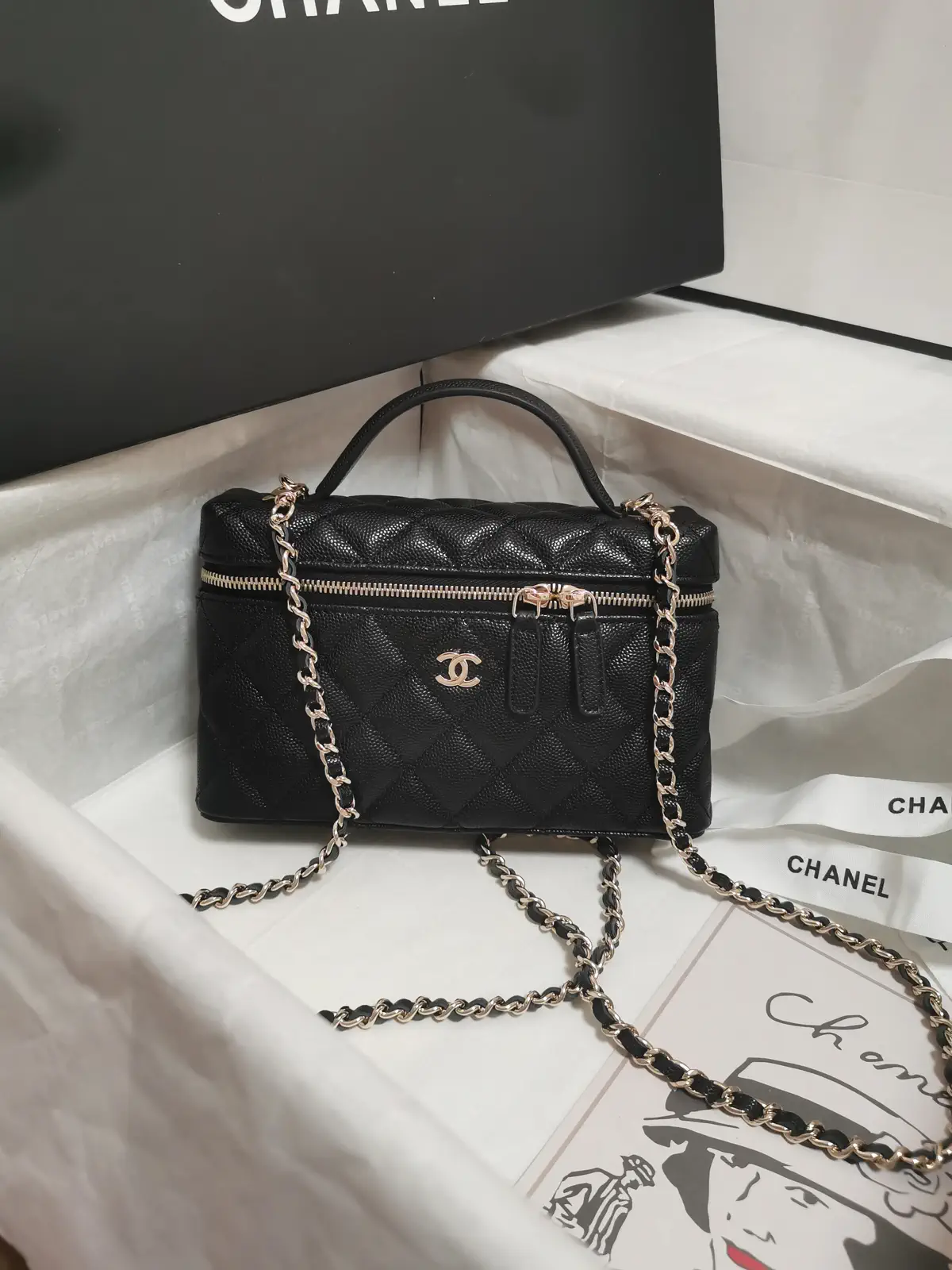 Chanel Quilted Caviar Leather Top Handle Vanity Bag with Chain Strap image 1