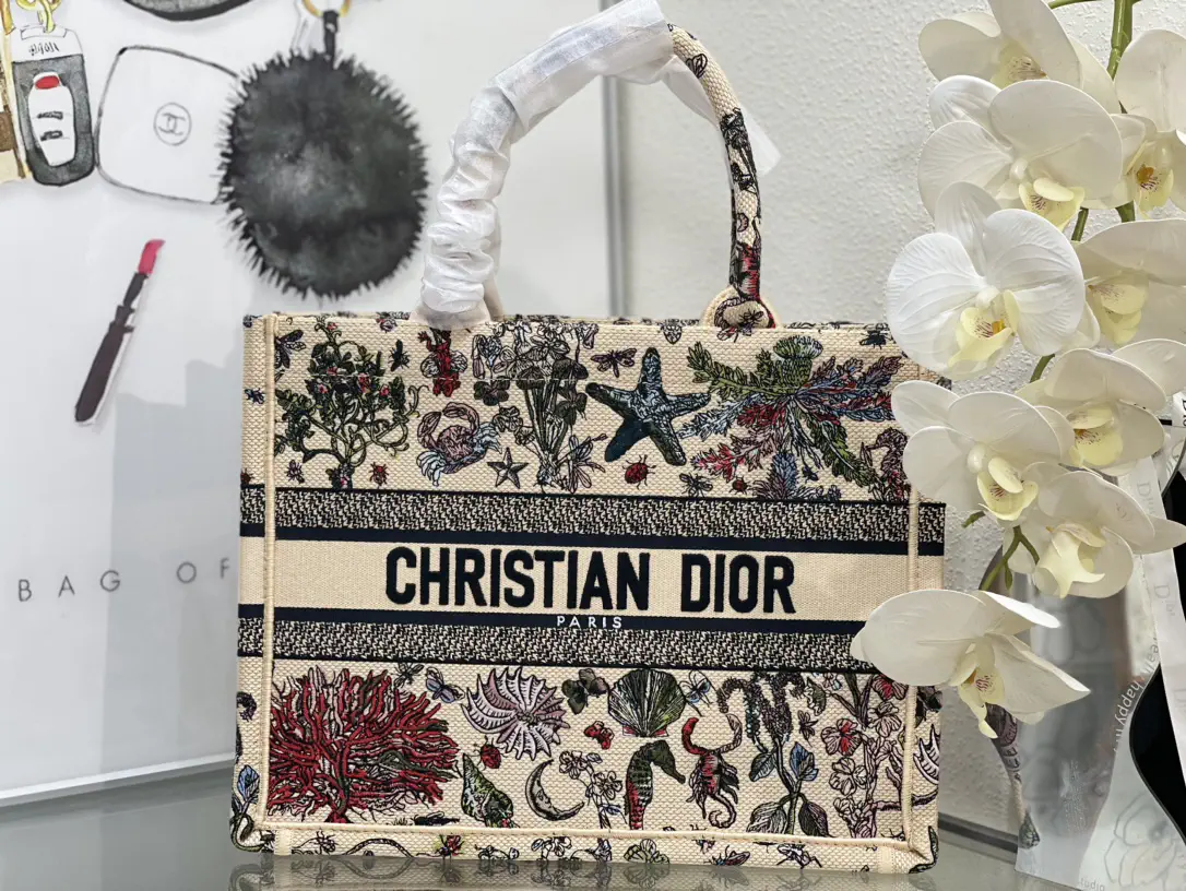 Dior Medium Book Tote Bag with Ocean Floral Print image 1