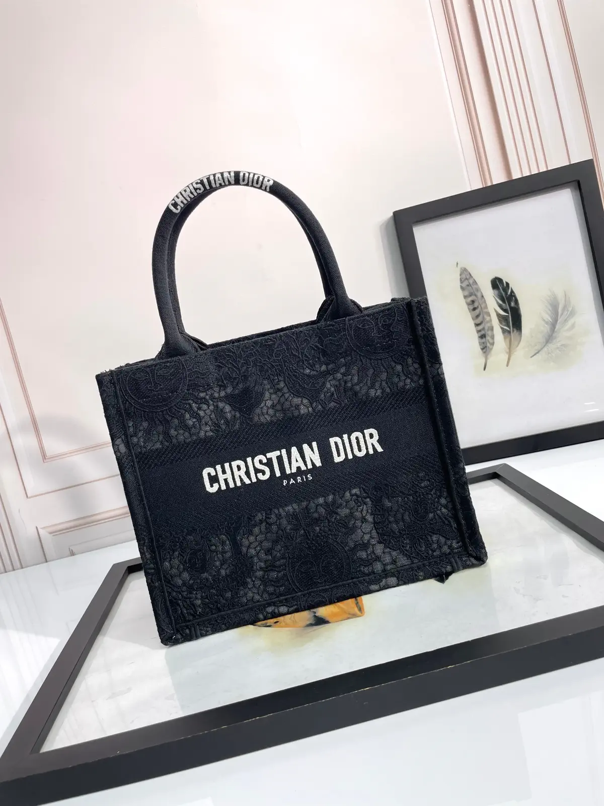 Dior Black Lace Pattern Book Tote Bag image 1