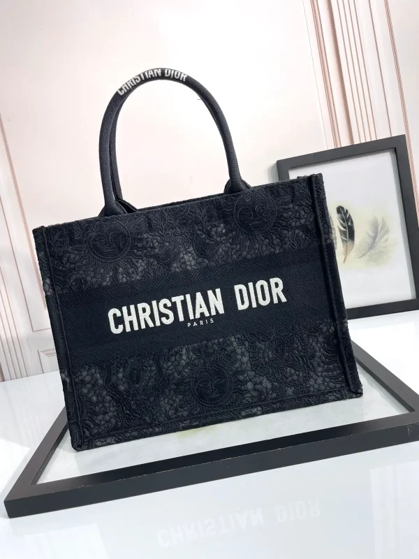 Dior Black Lace Pattern Book Tote Bag image 1