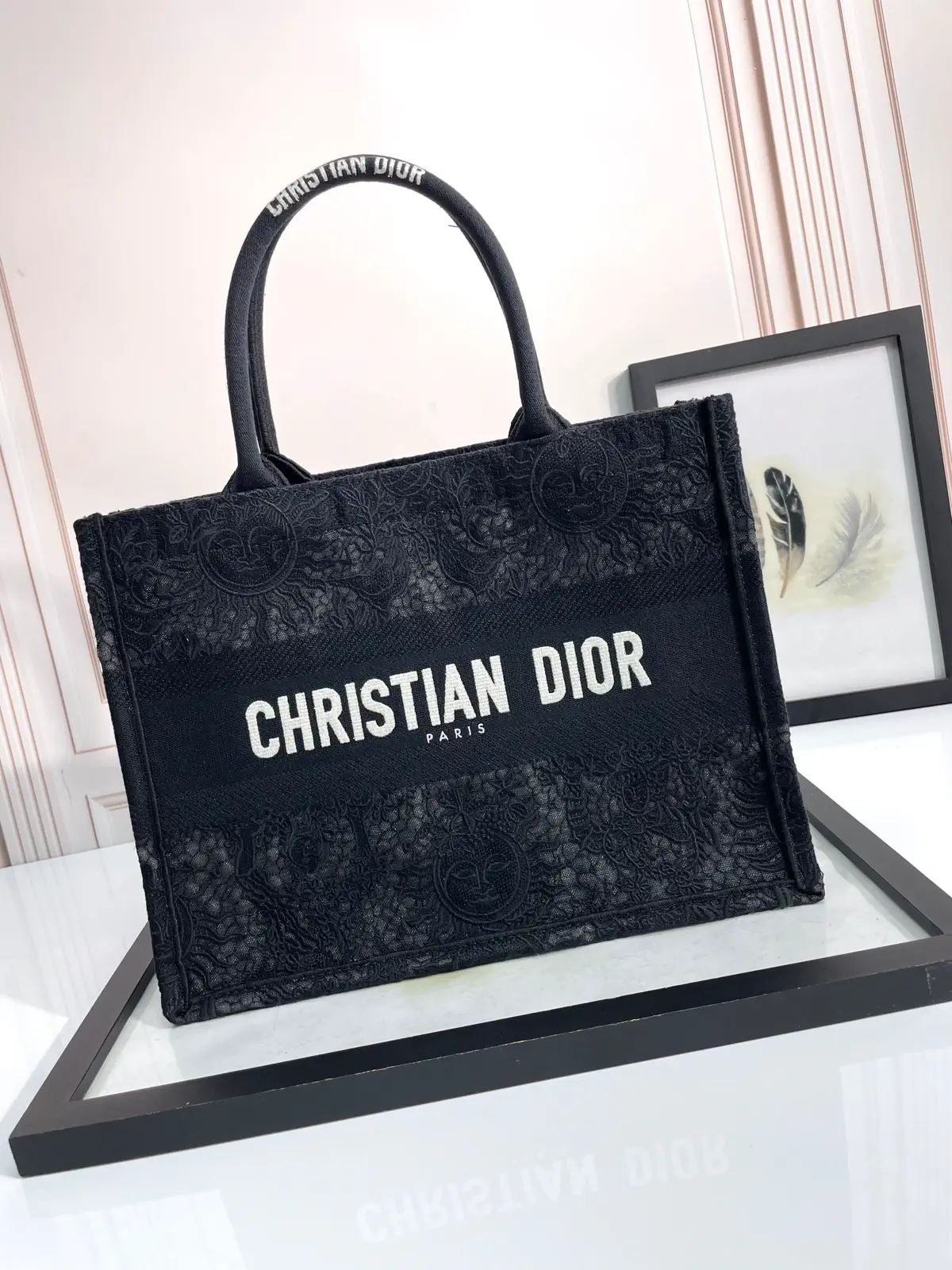 Dior Black Lace Pattern Book Tote Bag image 1