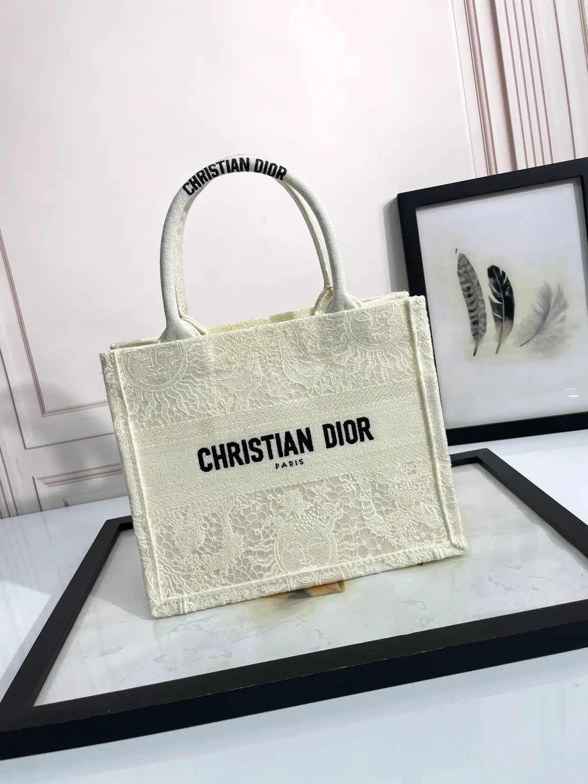 Dior White Lace Book Tote Bag image 1