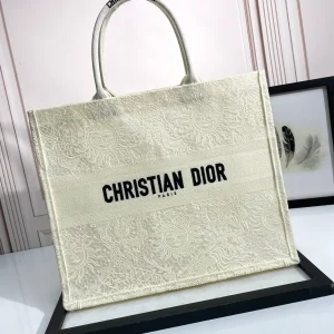 Dior White Sun Lace Pattern Book Tote Bag image 1