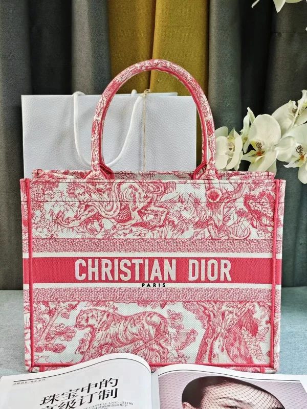 Dior Pink Toile de Jouy Embroidered Book Tote Bag image 1