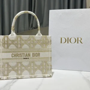 Dior White Gold Cannage Embroidered Book Tote Bag image 1
