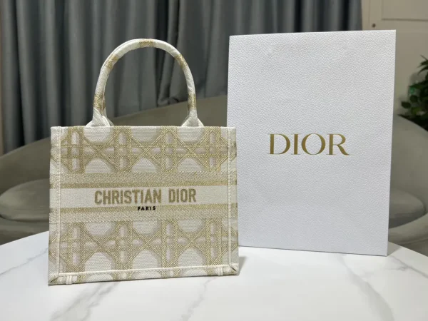 Dior White Gold Cannage Embroidered Book Tote Bag image 1