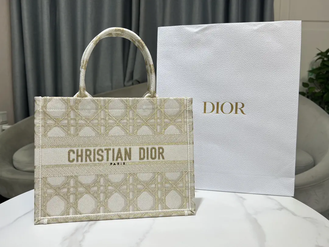 Dior Medium Book Tote Bag with Gold Cannage Embroidery image 1