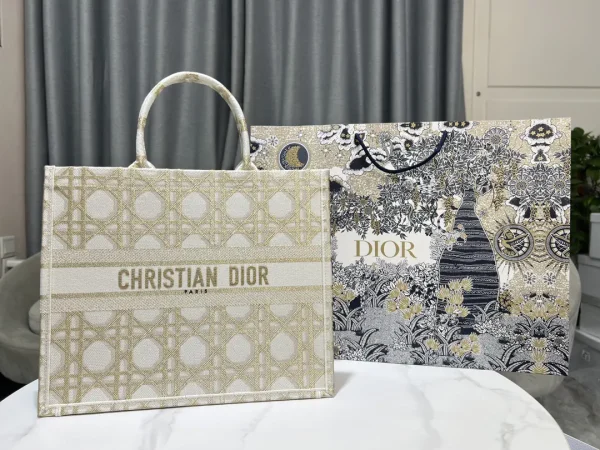 Dior Gold Cannage Embroidered Book Tote Bag image 1