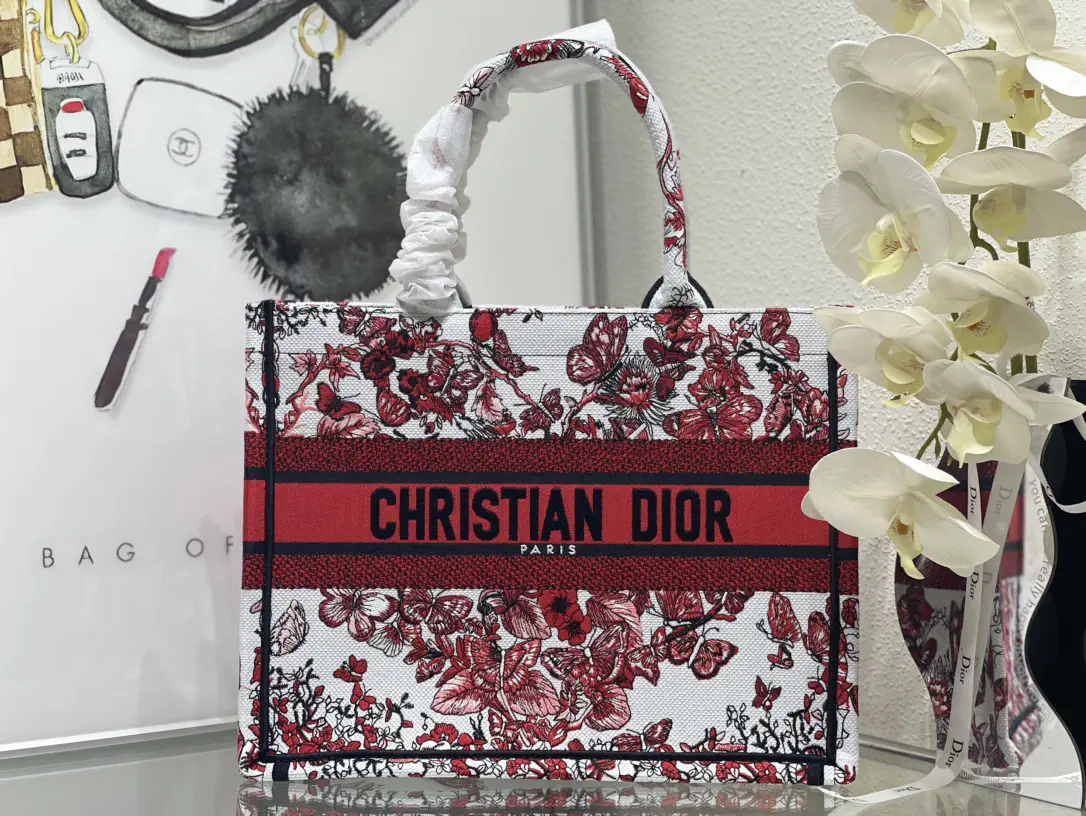 Dior Floral Butterfly Print Book Tote Bag image 1